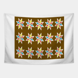 Retro Triangle Design in Brown Yellow Red and Blue Tapestry