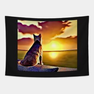 Cat Looking At Sunset - Cute Cat Lover Gift Tapestry