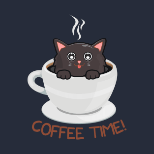 Black Coffee Cat Time T-Shirt