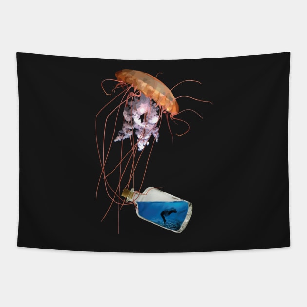 Mystical Jellyfish - Woman in a Bottle Tapestry by boobear_studio