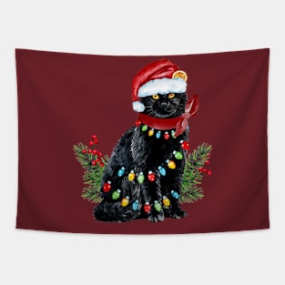 Black Cat christmas light Tapestry