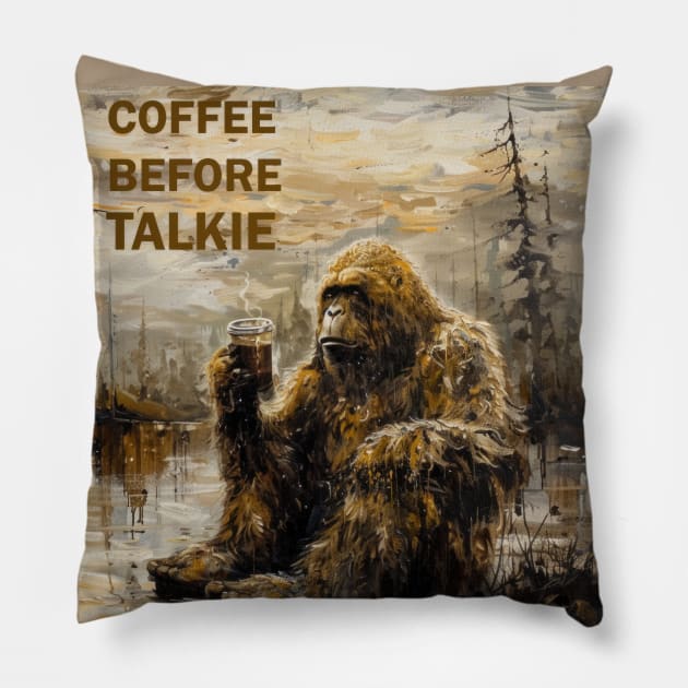 Coffee Before Talkie: Bigfoot's Breakfast Pillow by TooplesArt