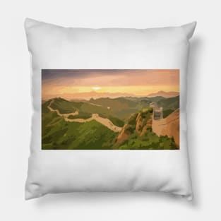 Great Wall of China Sunrise Painting Pillow