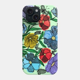 BOTANICAL FLORALS AND UNIQUE BUTTERFLIES DOODLES  _ DIGITAL BLACK LINE & WATERCOLORS Phone Case