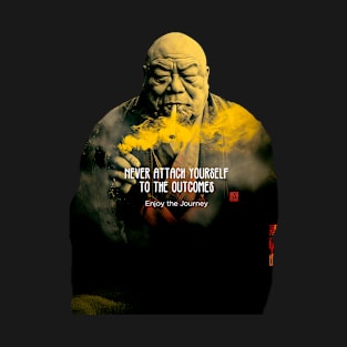 Puff Sumo: Never Attach Yourself to the Outcomes  on a  dark (Knocked Out) background T-Shirt