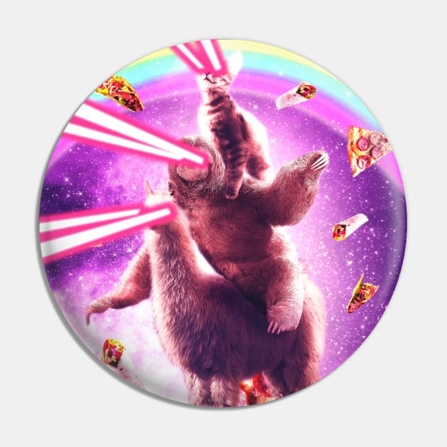 Laser Eyes Space Cat Riding Sloth, Llama - Rainbow Pin by Random Galaxy