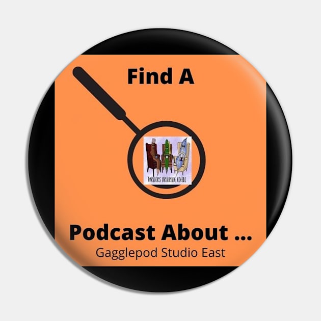 Find A POdcast About Reviews Writers Drinking Coffee Logo Pin by Find A Podcast About