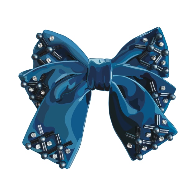 Blue velvet double bow with pearl, beads and crystal embroidery by Tana B 