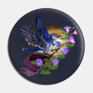 Morning Glory Bluejay Pin