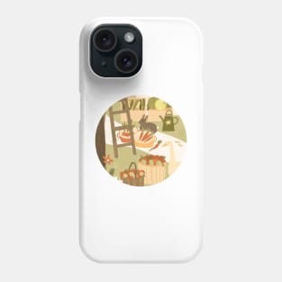 Farm bunny and goose surrounded by apple baskets Phone Case