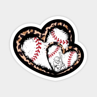 Twin hearts, Baseball, leopard, baseball player Magnet