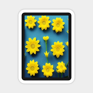 SUNNY LEMON YELLOW FLOWERS TEAL BACKGROUND Magnet