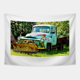 Blue Snowplow Truck Tapestry