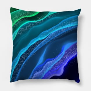 Abstract Blue and Green Beach Waves Pillow