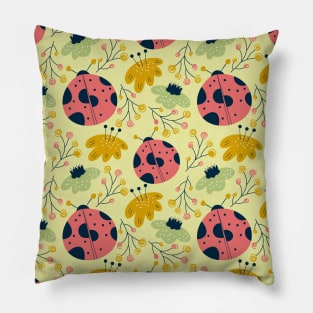 Scandinavian Spring Flowers with Ladybugs Pillow
