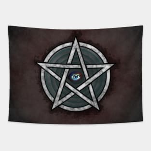 Eye in Pentagram for Protection - Red Background and Marble Pentacle Tapestry