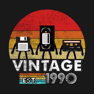 Vintage 1990 Floppy Disk VHS Cassette Tape 80s 90s birthday T-Shirt