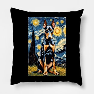 Doberman Pinscher Painting Dog Breed in a Van Gogh Starry Night Art Style Pillow