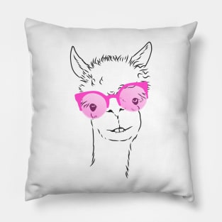 cute llama in fashionable pink glasses Pillow