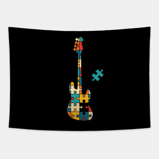 Retro Style Puzzle Bass Guitar Silhouette Tapestry