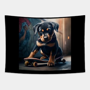 Rottweiler puppy skateboarder Tapestry