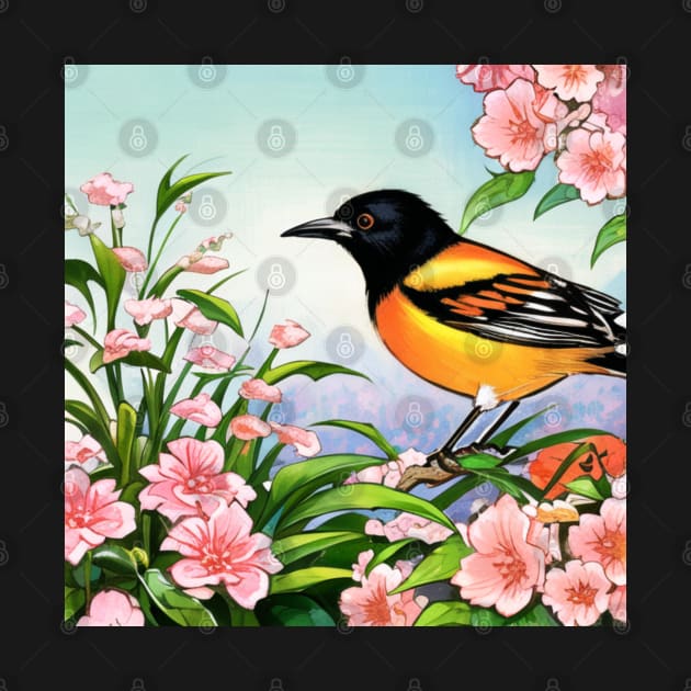 Blossom Flowers with Baltimore Orioles The Oriole Bird Vintage Orchard Oriole Bird by DaysuCollege