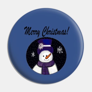 Blue Snowman Merry Christmas Pin