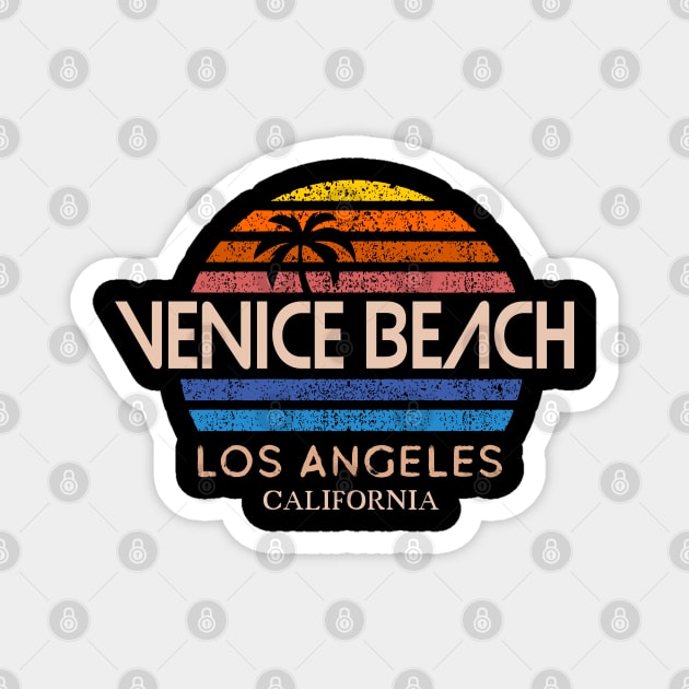 Venice Beach Vintage retro sun sunset stripes distressed 80s eighties Magnet by SpaceWiz95