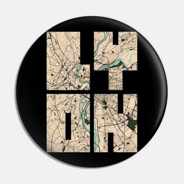 Lyon, France City Map Typography - Vintage Pin by deMAP Studio