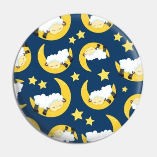 Sheep Pattern, Sleeping Sheep, Moon, Stars Pin