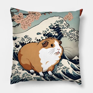 Vintage Funny Guinea Pig Adorable Guinea Pig Mom in the Great Wave Pillow