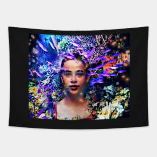 Mermaid, fish aqua coral reefs ocean life Tapestry