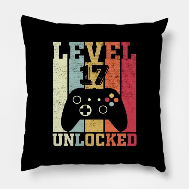 Level 17 Unlocked Funny Video Gamer 17th Birthday Gift Pillow by DragonTees