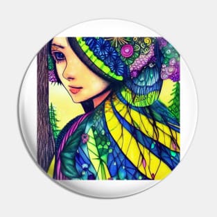 Japanese Woman - Enhance Creative - Colourful Artwork Pin