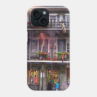 Sunny New Orleans French Quarter Nola Home with Iconic Blue Gray Architecture and Botanical Greenery in Southern Louisiana Phone Case