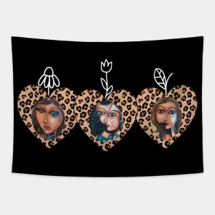 Women's Valentines day | Three Cutes Hearts Leopard Prints | Funny Gift for Her Tapestry