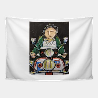 Retro Scooter, Classic Scooter, Scooterist, Scootering, Scooter Rider, Mod Art Tapestry