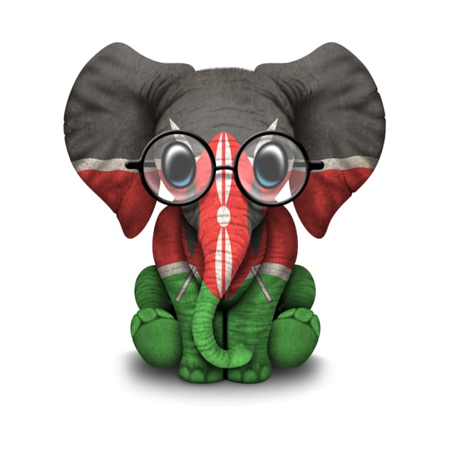 Baby Elephant with Glasses and Kenyan Flag by jeffbartels