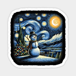 Van Gogh Starry Night Christmas Snowman Winter Snowy Night Magnet