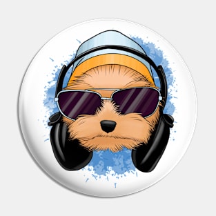 Cute yorkie with headphones Pin