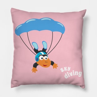 cartoon illustration of skydiving with litlle dinosaur Pillow