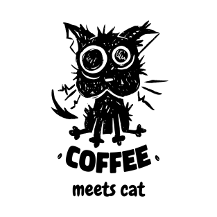 Coffee Meets Cat | Caffeinated Black Kitty T-Shirt