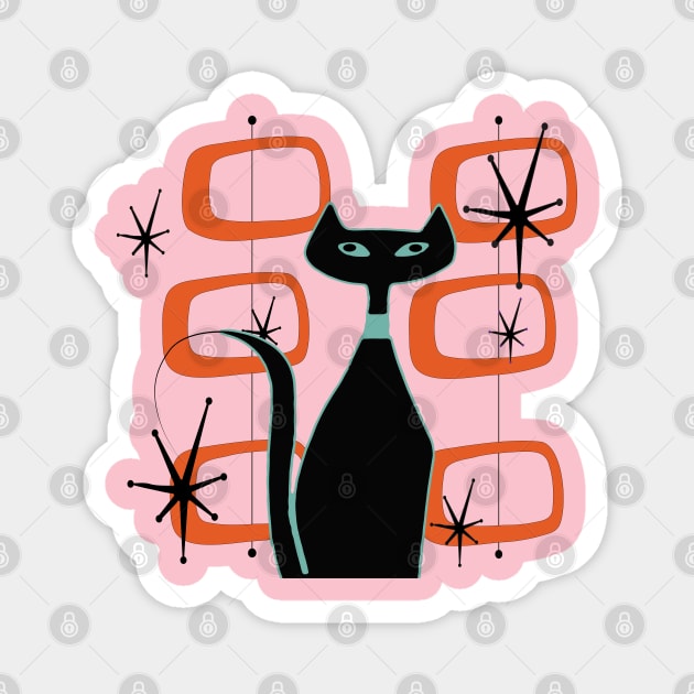 Retro Cat Sitting in front of MCM Artwork Magnet by Lisa Williams Design