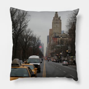 Grey New York City Street with Yellow Cab Pillow