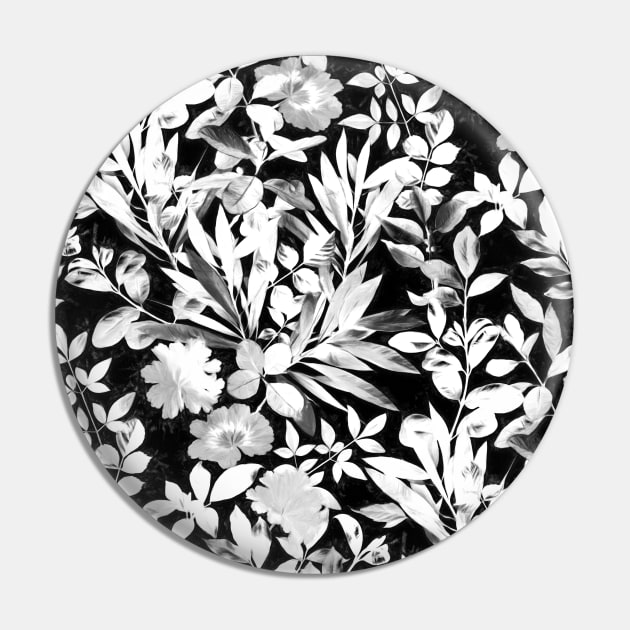Textured Silver Grey and White Leaves on Black Pin by micklyn
