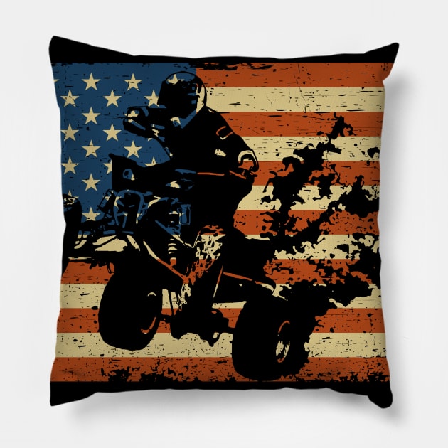 ATV QUad USA Flag Grunge Pillow by ashiacornelia173