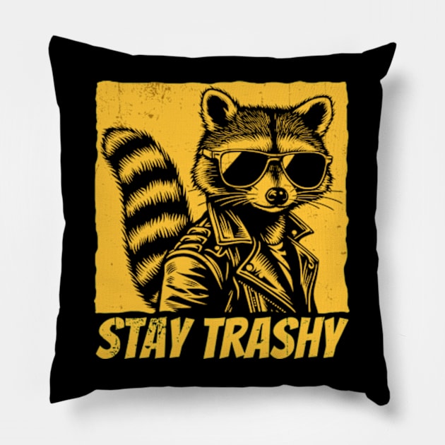 Stay Trashy Raccoon Pillow by faagrafica