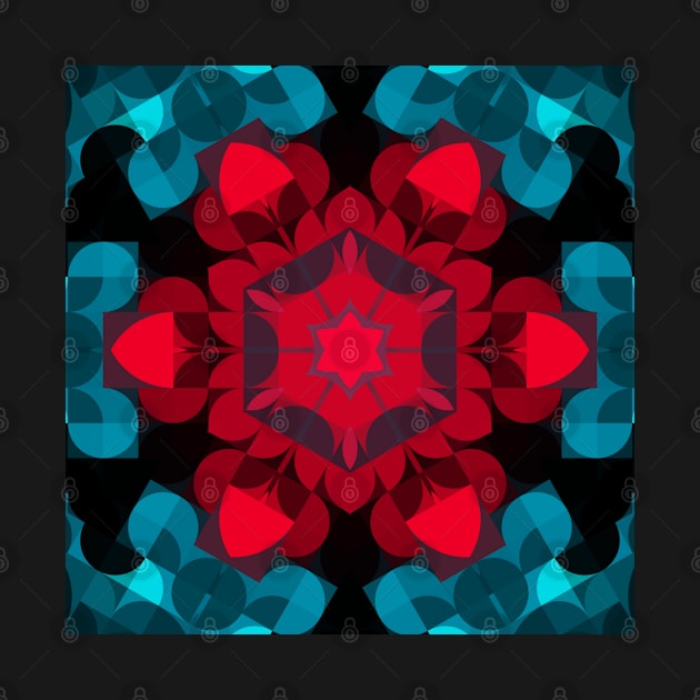 Retro Mandala Flower Red Blue and Black by WormholeOrbital