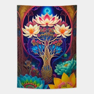 Tree of Life Mandala Lotus FLowers Tapestry