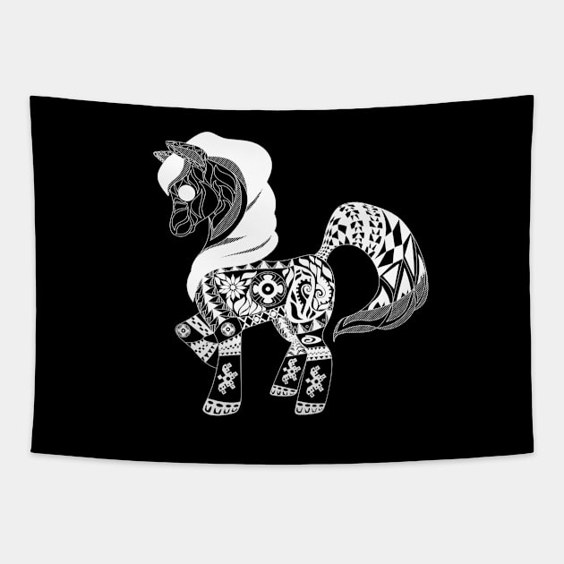 Black Pony Ecopop pattern in zentangle Tapestry by jorge_lebeau